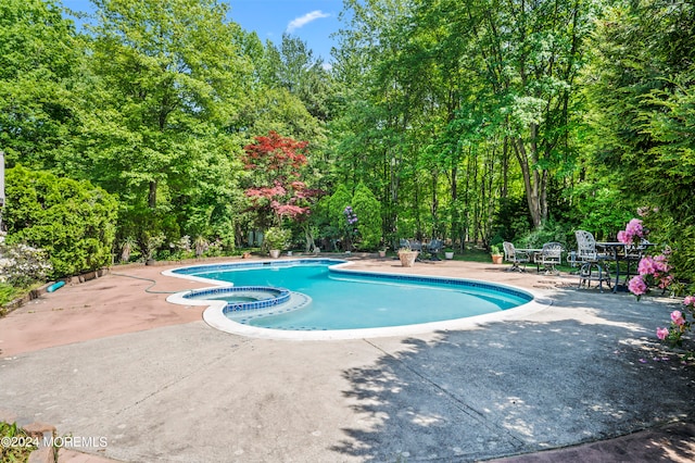 view of swimming pool with an in ground hot tub and a patio area