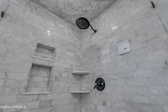 interior details featuring a tile shower