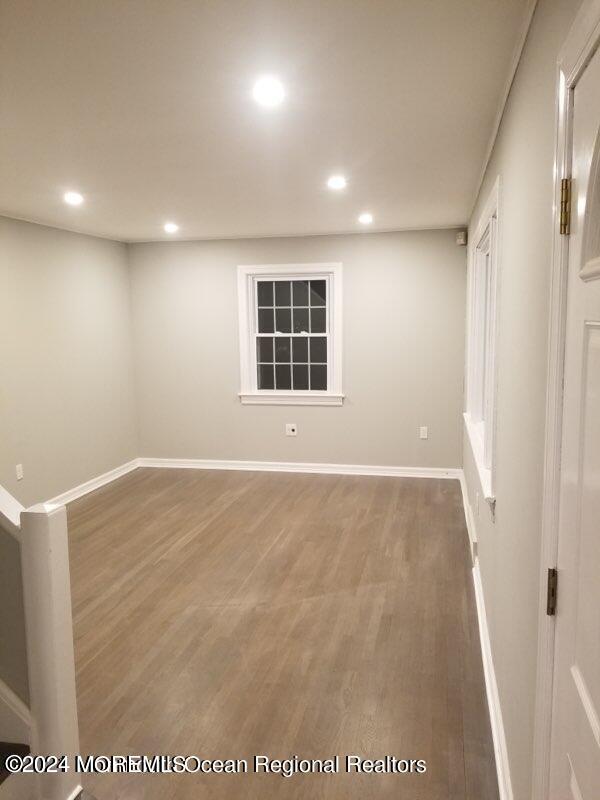 basement featuring hardwood / wood-style flooring