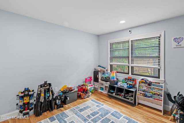 game room with wood-type flooring