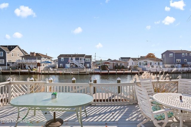 dock area with a water view