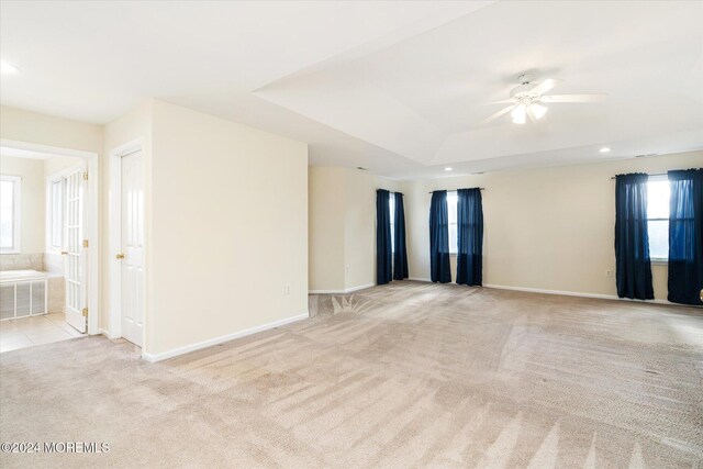 24 Clearwater Dr, Allentown, NJ 08501 - unfurnished room featuring a ceiling fan, light colored carpet, a tray ceiling, recessed lighting, and baseboards