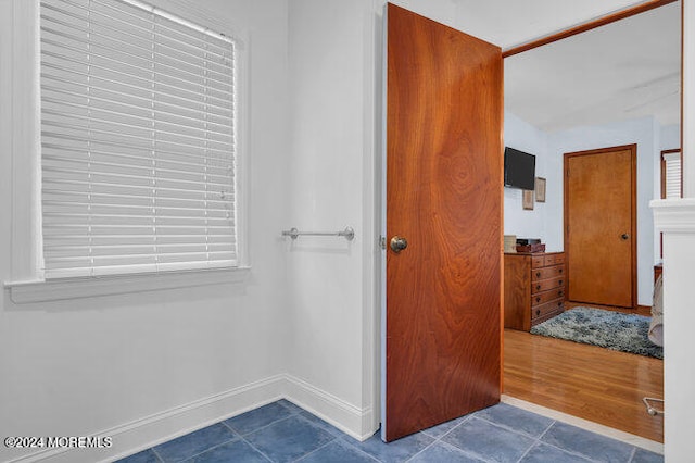 bathroom with hardwood / wood-style flooring