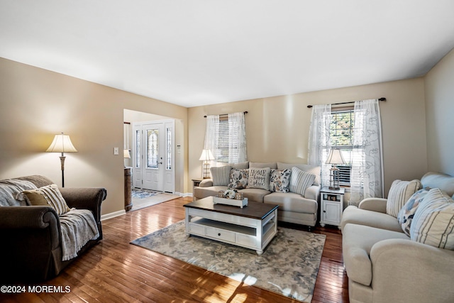 living room featuring dark hardwood / wood-style flooring