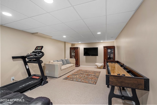 workout room with carpet flooring