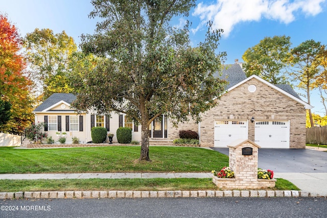 view of front of property featuring a garage and a front yard