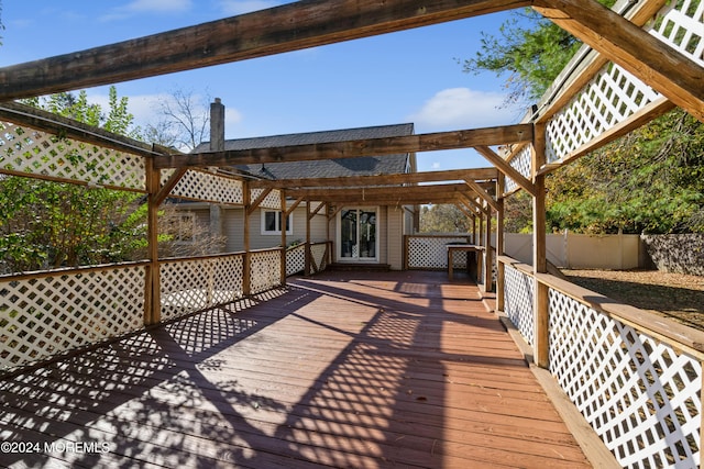 wooden terrace featuring a pergola