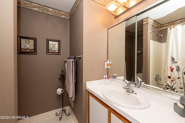 bathroom with vanity and a shower with shower curtain