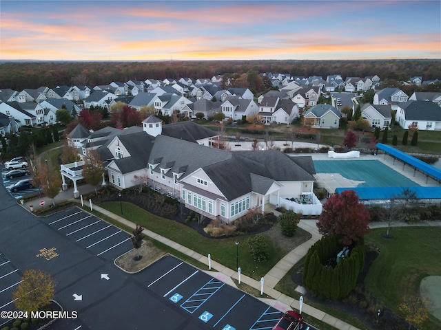 view of aerial view at dusk