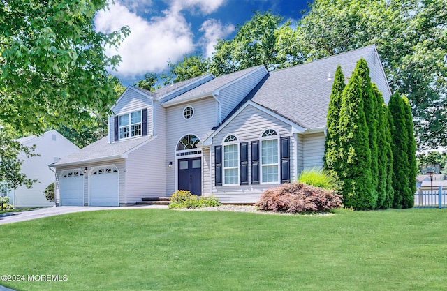 view of front of house featuring a garage and a front yard