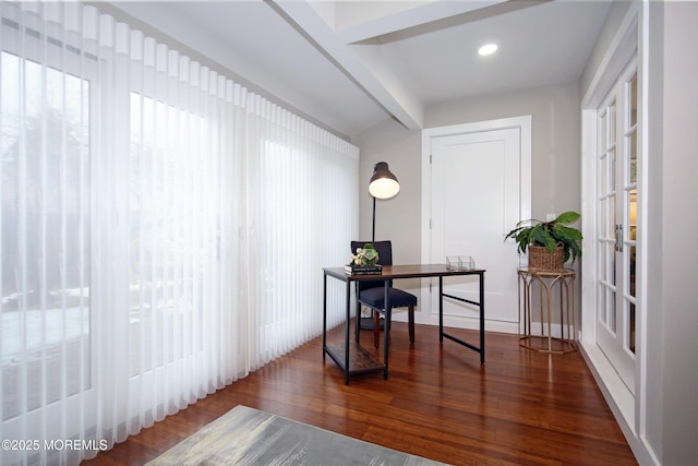 office area featuring dark hardwood / wood-style floors