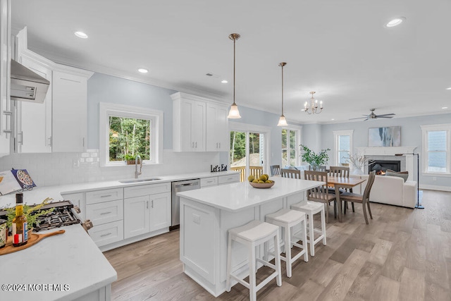 kitchen featuring appliances with stainless steel finishes, plenty of natural light, and white cabinets