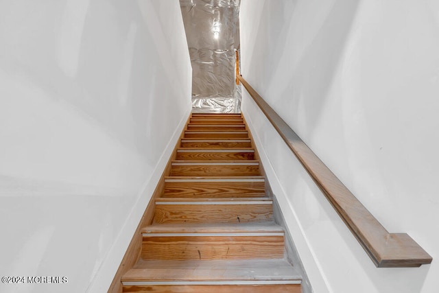 staircase featuring wood-type flooring