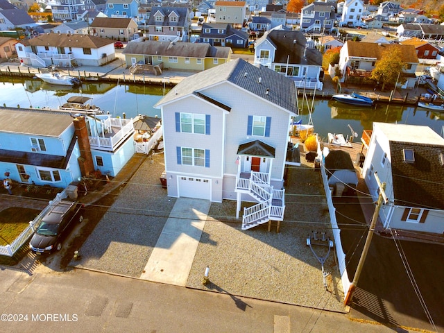 aerial view with a water view