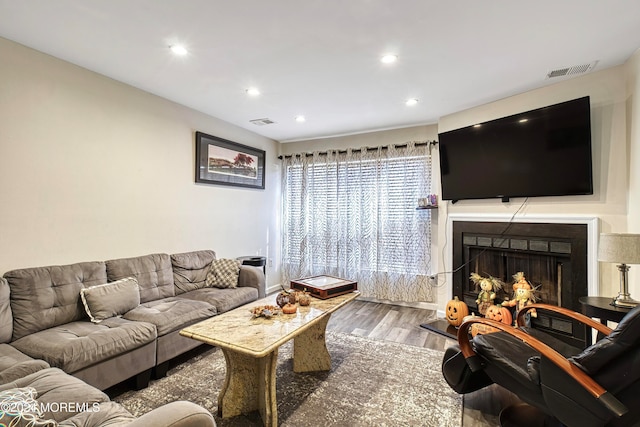 living room with hardwood / wood-style floors