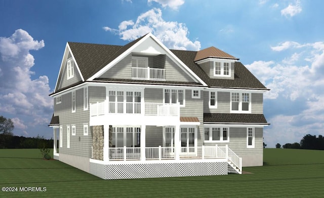 1604 Marconi Rd, Wall, NJ 07719 - back of house featuring a balcony and a lawn