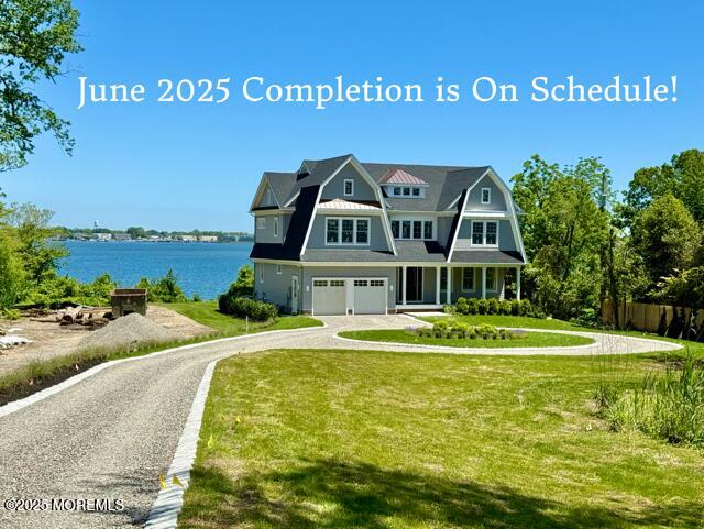 1604 Marconi Rd, Wall, NJ 07719 - shingle-style home featuring driveway, a gambrel roof, a water view, and a garage