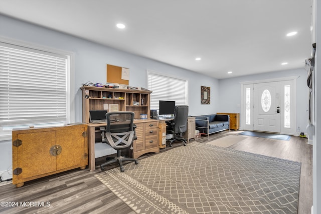 office with wood-type flooring