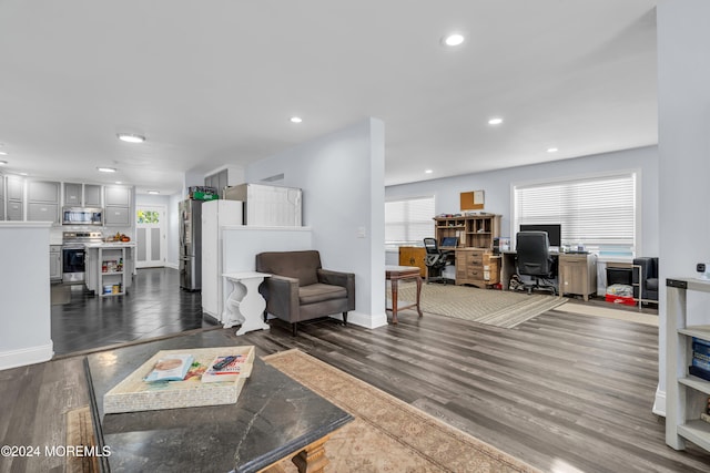 living room with dark wood-type flooring