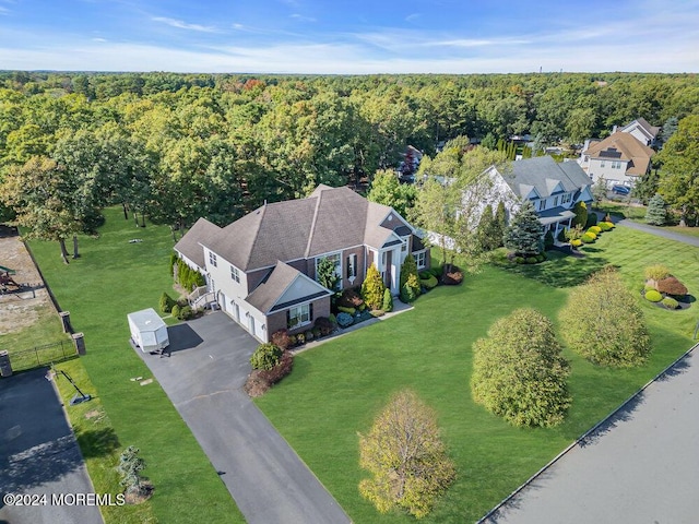 bird's eye view with a view of trees