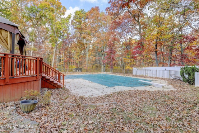 view of pool with a diving board