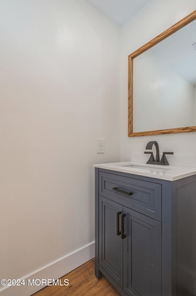 bathroom with hardwood / wood-style flooring and vanity