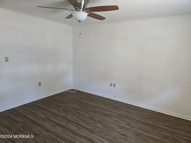 813 Beechmont St, Toms River, NJ 08757 - empty room with dark wood-style flooring, baseboards, ceiling fan, and ornamental molding