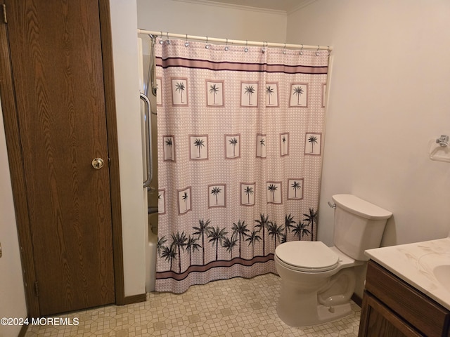813 Beechmont St, Toms River, NJ 08757 - bathroom featuring vanity, toilet, ornamental molding, and shower / tub combo