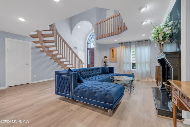 living room featuring light wood-type flooring