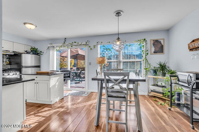 dining space with light hardwood / wood-style flooring