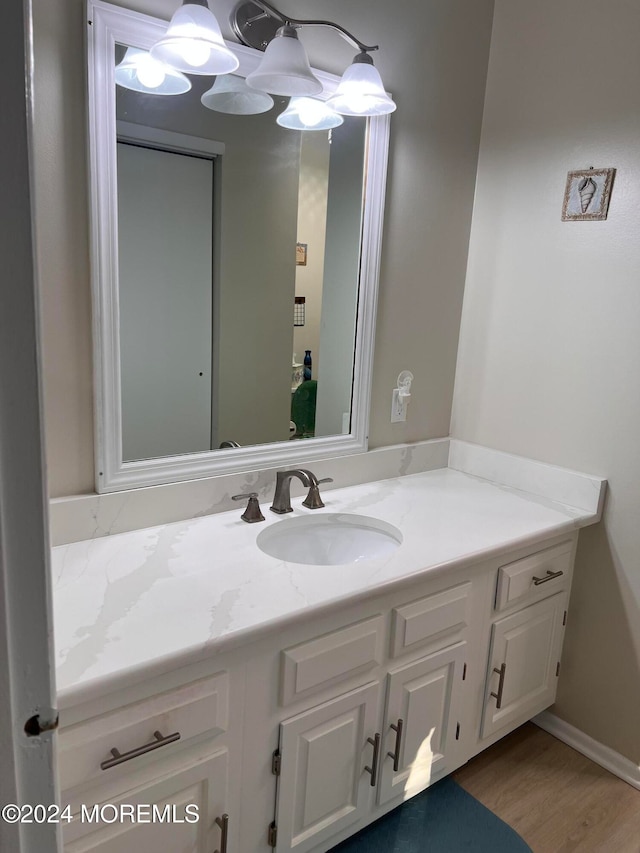 bathroom with vanity and wood-type flooring