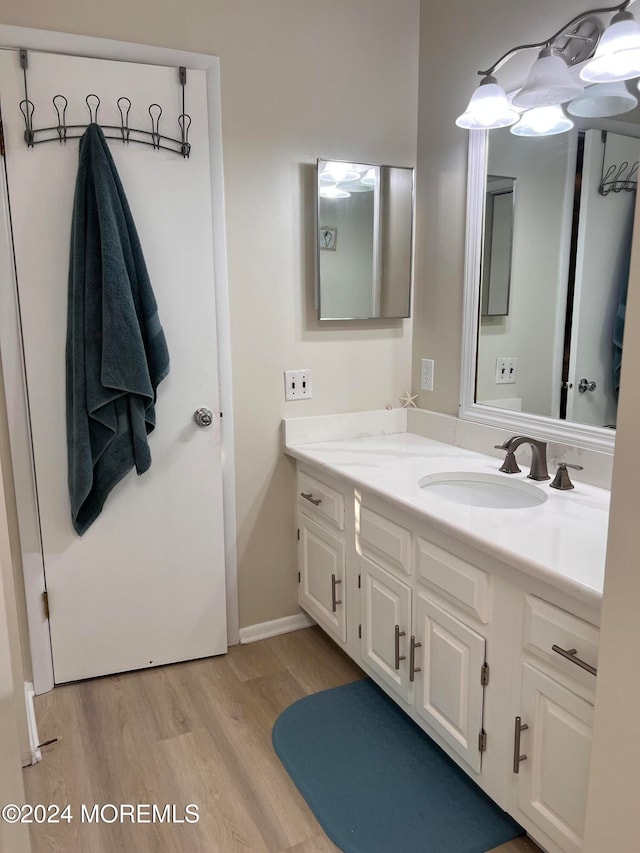 bathroom featuring vanity and hardwood / wood-style floors