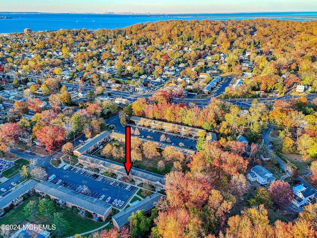 drone / aerial view featuring a water view