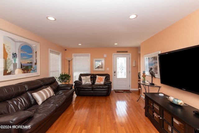 living room featuring light wood-type flooring