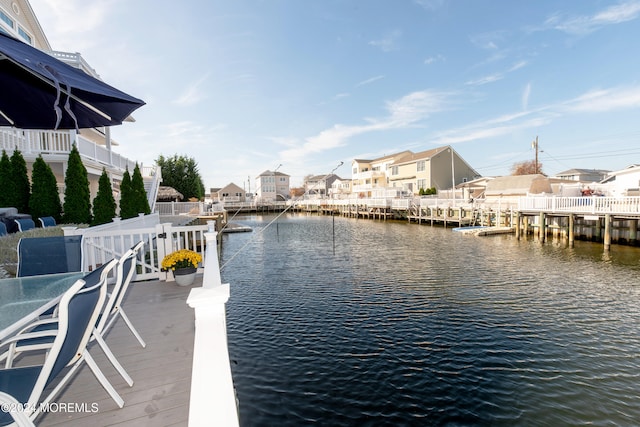 dock area featuring a water view