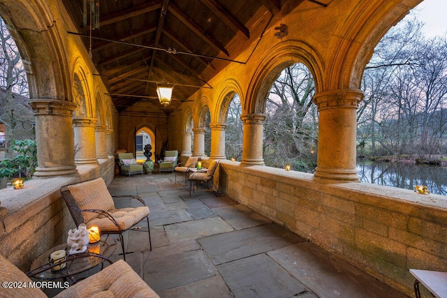 view of patio / terrace featuring a water view