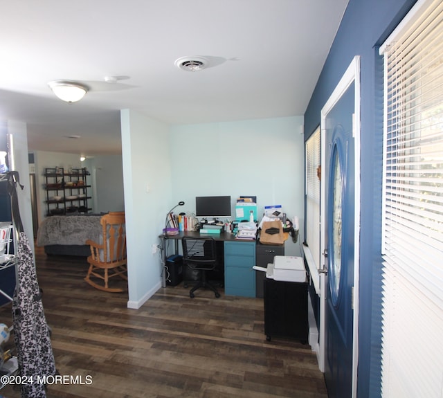 office space with dark hardwood / wood-style floors