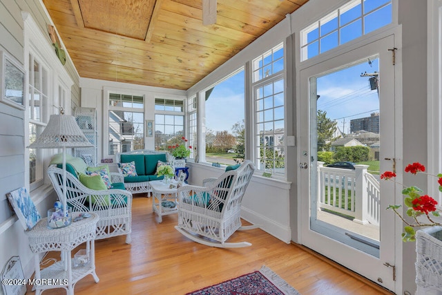 sunroom / solarium with wooden ceiling