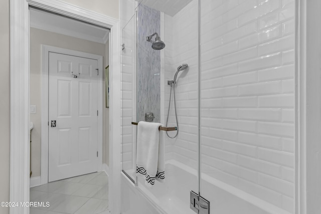 25 Bruns Rd, West Allenhurst, NJ 07711 - bathroom featuring shower / bathtub combination, tile patterned flooring, and crown molding