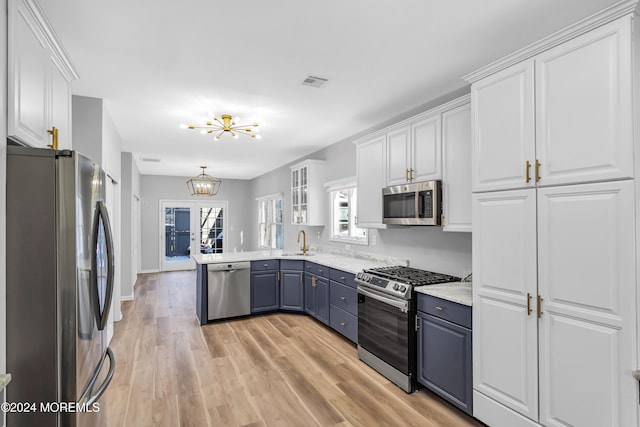 kitchen featuring white cabinetry, sink, light hardwood / wood-style floors, and stainless steel appliances