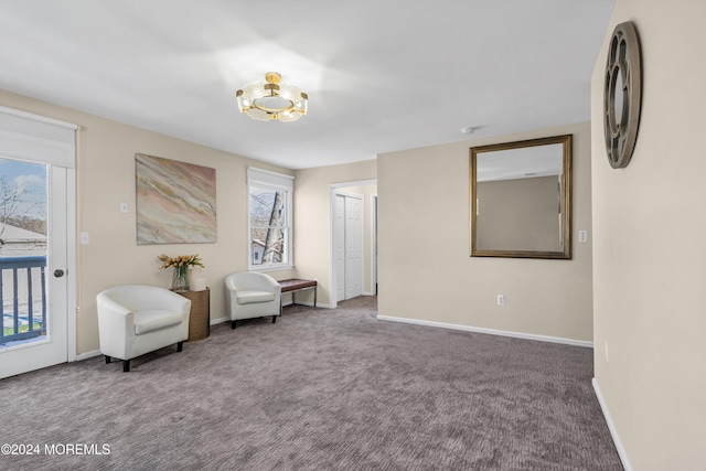 living area with carpet flooring