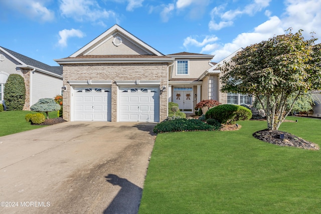 view of front facade featuring a garage and a front lawn