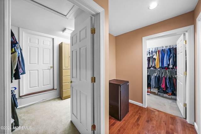 hall with hardwood / wood-style flooring