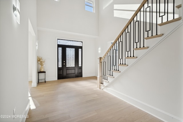 entrance foyer featuring a high ceiling and light hardwood / wood-style flooring