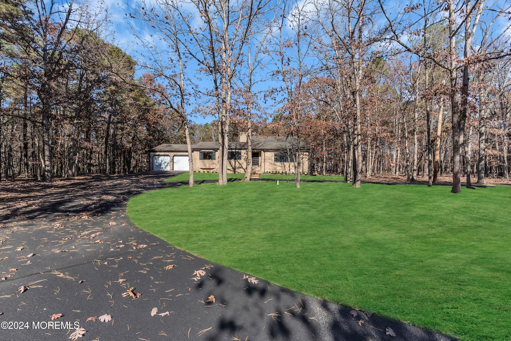 view of front facade featuring a front lawn and a garage