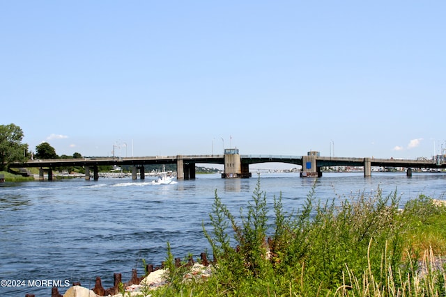 view of water feature with a boat dock