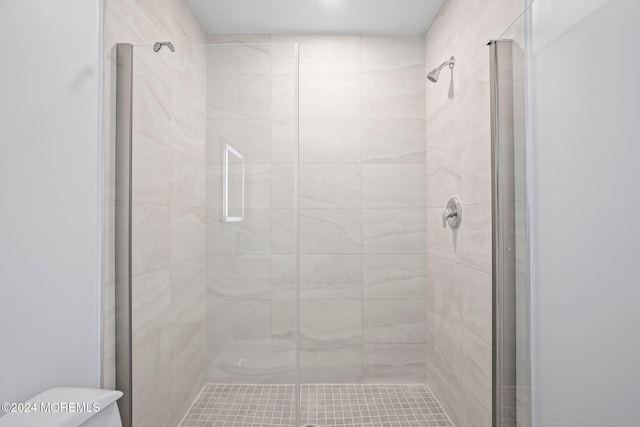 bathroom with walk in shower and toilet