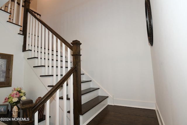 stairway with wood-type flooring