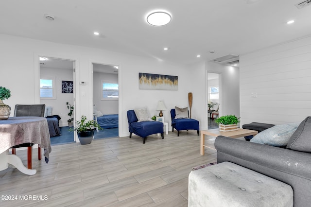 living room featuring light wood-type flooring