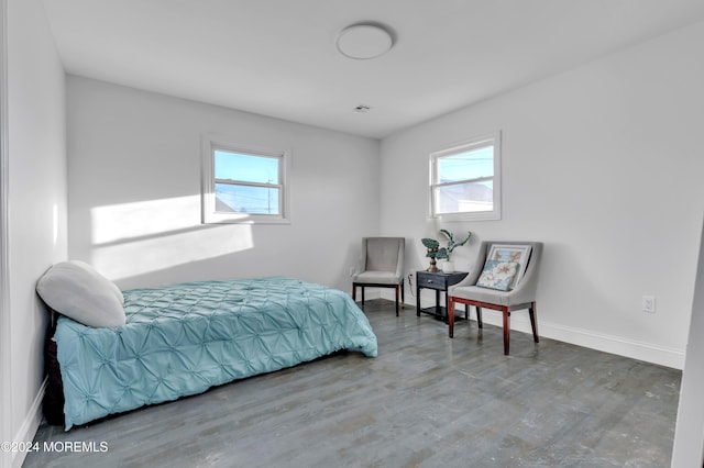 bedroom with multiple windows and wood-type flooring